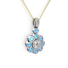 Akuamarin ve pırlanta 8 ayar beyaz altın kolye (0.5 karat, 40 cm altın rolo zincir)