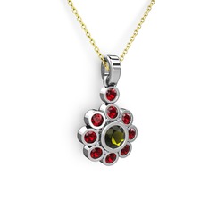 Garnet ve peridot 8 ayar beyaz altın kolye (40 cm altın rolo zincir)