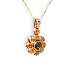Elmas Çiçek Kolye - Sitrin ve peridot 8 ayar rose altın kolye (40 cm altın rolo zincir) #1ajbios