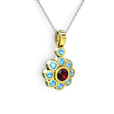 Akuamarin ve rodolit garnet 14 ayar altın kolye (40 cm gümüş rolo zincir)