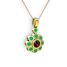 Kök zümrüt ve rodolit garnet 925 ayar altın kaplama gümüş kolye (40 cm rose altın rolo zincir)