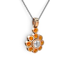 Elmas Çiçek Kolye - Sitrin ve elmas 18 ayar rose altın kolye (0.5 karat, 40 cm gümüş rolo zincir) #1azd5c1