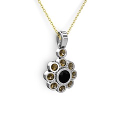 Elmas Çiçek Kolye - Dumanlı kuvars ve siyah zirkon 925 ayar gümüş kolye (40 cm altın rolo zincir) #1b1mi6c