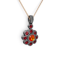 Elmas Çiçek Kolye - Garnet ve sitrin 925 ayar siyah rodyum kaplama gümüş kolye (40 cm rose altın rolo zincir) #1bb7nx1