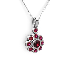 Elmas Çiçek Kolye - Rodolit garnet 14 ayar beyaz altın kolye (40 cm beyaz altın rolo zincir) #1bj4c5v