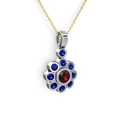 Elmas Çiçek Kolye - Lab safir ve rodolit garnet 8 ayar beyaz altın kolye (40 cm gümüş rolo zincir) #1bmqwri