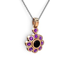 Ametist ve siyah zirkon 18 ayar rose altın kolye (40 cm gümüş rolo zincir)