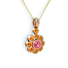 Elmas Çiçek Kolye - Sitrin ve pembe kuvars 18 ayar rose altın kolye (40 cm gümüş rolo zincir) #1buyy0l