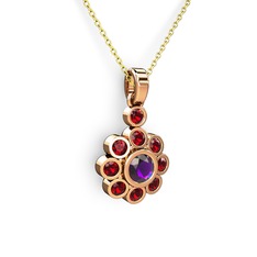 Elmas Çiçek Kolye - Garnet ve ametist 18 ayar rose altın kolye (40 cm gümüş rolo zincir) #1cceiuq