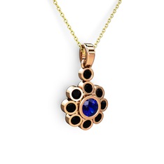 Elmas Çiçek Kolye - Siyah zirkon ve lab safir 8 ayar rose altın kolye (40 cm altın rolo zincir) #1ch1hxo