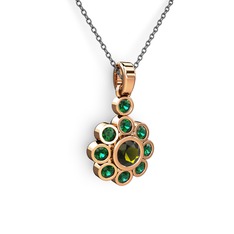 Elmas Çiçek Kolye - Yeşil kuvars ve peridot 18 ayar rose altın kolye (40 cm gümüş rolo zincir) #1d1bto7