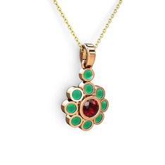 Elmas Çiçek Kolye - Kök zümrüt ve garnet 925 ayar rose altın kaplama gümüş kolye (40 cm altın rolo zincir) #1djzavd