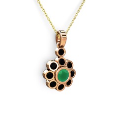 Siyah zirkon ve kök zümrüt 14 ayar rose altın kolye (40 cm gümüş rolo zincir)