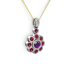 Elmas Çiçek Kolye - Rodolit garnet ve ametist 18 ayar beyaz altın kolye (40 cm altın rolo zincir) #1ds01zb