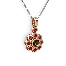 Elmas Çiçek Kolye - Garnet ve dumanlı kuvars 8 ayar rose altın kolye (40 cm gümüş rolo zincir) #1dsb2sl