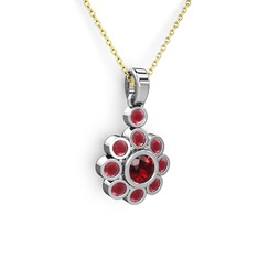 Kök yakut ve garnet 14 ayar beyaz altın kolye (40 cm altın rolo zincir)