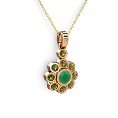 Elmas Çiçek Kolye - Peridot ve kök zümrüt 18 ayar rose altın kolye (40 cm altın rolo zincir) #1eeb57r