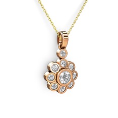Elmas Çiçek Kolye - Swarovski ve elmas 18 ayar rose altın kolye (0.5 karat, 40 cm gümüş rolo zincir) #1el4ny4