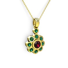 Elmas Çiçek Kolye - Yeşil kuvars ve rodolit garnet 14 ayar altın kolye (40 cm altın rolo zincir) #1eokvyn