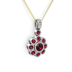 Elmas Çiçek Kolye - Rodolit garnet 18 ayar beyaz altın kolye (40 cm altın rolo zincir) #1eq8zsp