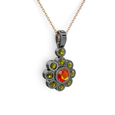 Elmas Çiçek Kolye - Peridot ve sitrin 925 ayar siyah rodyum kaplama gümüş kolye (40 cm gümüş rolo zincir) #1etulhl