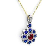 Elmas Çiçek Kolye - Lab safir ve garnet 14 ayar beyaz altın kolye (40 cm altın rolo zincir) #1fxbam