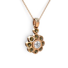Dumanlı kuvars ve pırlanta 18 ayar rose altın kolye (0.5 karat, 40 cm rose altın rolo zincir)
