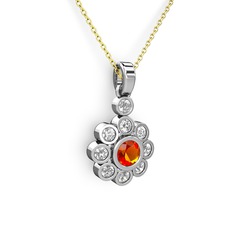 Pırlanta ve sitrin 925 ayar gümüş kolye (0.54 karat, 40 cm altın rolo zincir)