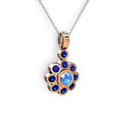 Elmas Çiçek Kolye - Lab safir ve akuamarin 14 ayar rose altın kolye (40 cm beyaz altın rolo zincir) #1gaho26
