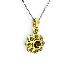 Elmas Çiçek Kolye - Peridot ve dumanlı kuvars 8 ayar altın kolye (40 cm gümüş rolo zincir) #1gbgb3b