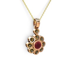 Elmas Çiçek Kolye - Dumanlı kuvars ve kök yakut 925 ayar rose altın kaplama gümüş kolye (40 cm altın rolo zincir) #1ghe5sv