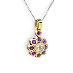 Elmas Çiçek Kolye - Ametist ve swarovski 18 ayar altın kolye (40 cm beyaz altın rolo zincir) #1h3aya4