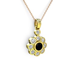 Elmas ve siyah zirkon 18 ayar altın kolye (0.54 karat, 40 cm rose altın rolo zincir)