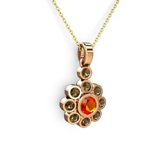 Dumanlı kuvars ve sitrin 925 ayar rose altın kaplama gümüş kolye (40 cm altın rolo zincir)
