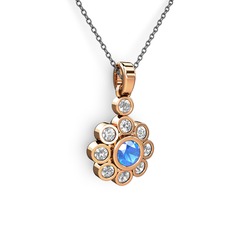 Elmas Çiçek Kolye - Swarovski ve akuamarin 14 ayar rose altın kolye (40 cm gümüş rolo zincir) #1hfkz54