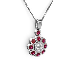 Rodolit garnet ve pırlanta 8 ayar beyaz altın kolye (0.5 karat, 40 cm gümüş rolo zincir)