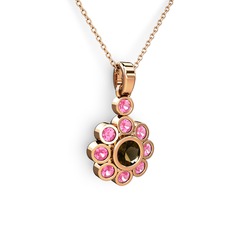 Pembe kuvars ve dumanlı kuvars 18 ayar rose altın kolye (40 cm rose altın rolo zincir)