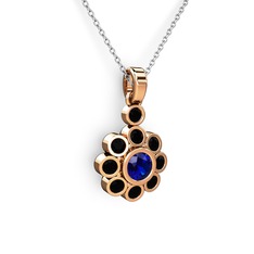 Siyah zirkon ve lab safir 18 ayar rose altın kolye (40 cm beyaz altın rolo zincir)