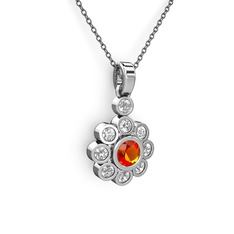Elmas Çiçek Kolye - Elmas ve sitrin 8 ayar beyaz altın kolye (0.54 karat, 40 cm gümüş rolo zincir) #1hw6win