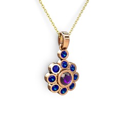 Lab safir ve ametist 8 ayar rose altın kolye (40 cm gümüş rolo zincir)