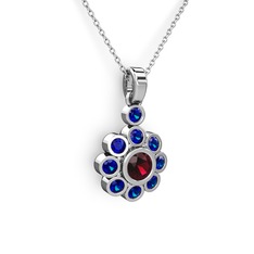 Elmas Çiçek Kolye - Lab safir ve rodolit garnet 925 ayar gümüş kolye (40 cm beyaz altın rolo zincir) #1j4ass7