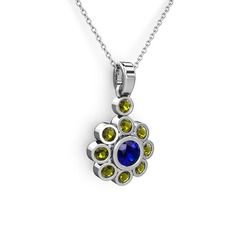 Elmas Çiçek Kolye - Peridot ve lab safir 18 ayar beyaz altın kolye (40 cm beyaz altın rolo zincir) #1j9p9hg