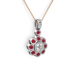 Kök yakut ve beyaz zirkon 18 ayar beyaz altın kolye (40 cm rose altın rolo zincir)