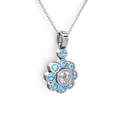 Akuamarin ve swarovski 18 ayar beyaz altın kolye (40 cm beyaz altın rolo zincir)