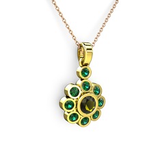 Elmas Çiçek Kolye - Yeşil kuvars ve peridot 14 ayar altın kolye (40 cm rose altın rolo zincir) #1k5ulxp