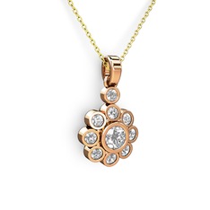 Elmas Çiçek Kolye - Pırlanta ve swarovski 14 ayar rose altın kolye (0.54 karat, 40 cm altın rolo zincir) #1ke4u1z