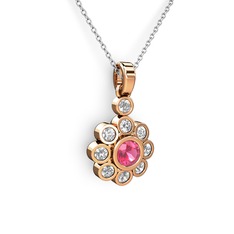 Elmas Çiçek Kolye - Swarovski ve pembe kuvars 925 ayar rose altın kaplama gümüş kolye (40 cm beyaz altın rolo zincir) #1kfjx02