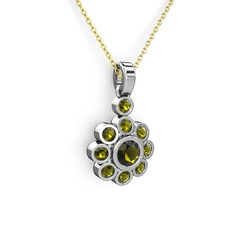 Peridot 14 ayar beyaz altın kolye (40 cm gümüş rolo zincir)