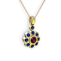 Lab safir ve rodolit garnet 925 ayar altın kaplama gümüş kolye (40 cm rose altın rolo zincir)