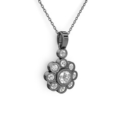 Elmas Çiçek Kolye - Swarovski ve pırlanta 925 ayar siyah rodyum kaplama gümüş kolye (0.5 karat, 40 cm gümüş rolo zincir) #1l3z767